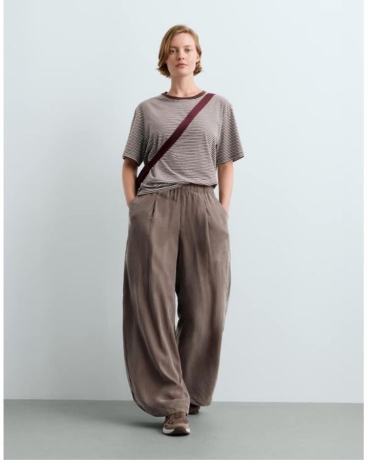 Oysho Brown 100% Lyocell Wide-Leg Trousers