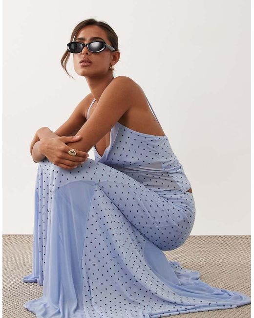 ASOS Blue Spot Mesh Maxi Skirt Co-ord