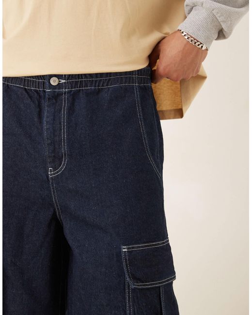 ASOS Natural Long Length Denim Jorts With Double Pleats for men