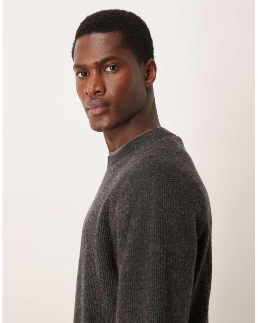 ARKET Gray Wool Rich Crew Neck Ribbed Sweater With Wrist Gaiters And Thumb Holes for men