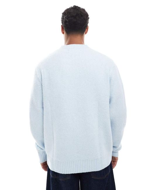 Jack & Jones Blue Oversize Thick Ribbed Jumper for men