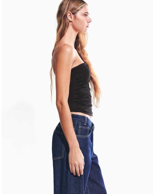 Bershka Blue Ruched Bandeau Top