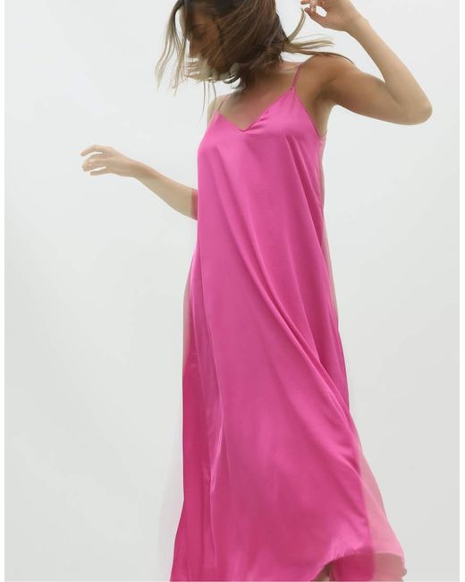 Stradivarius Pink Long Flowing Satin Dress