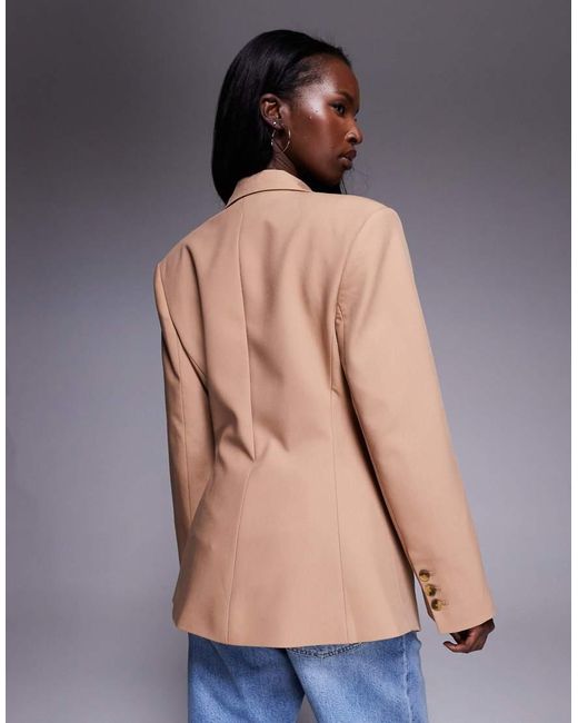 ASOS Natural Tailored Nipped Waist Blazer With Cut Away Hem