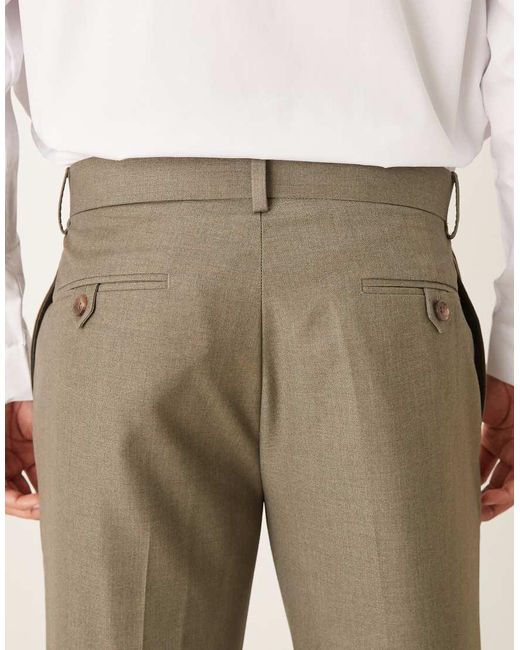 ASOS Natural Smart Straight Leg Pants With Double Pleats for men