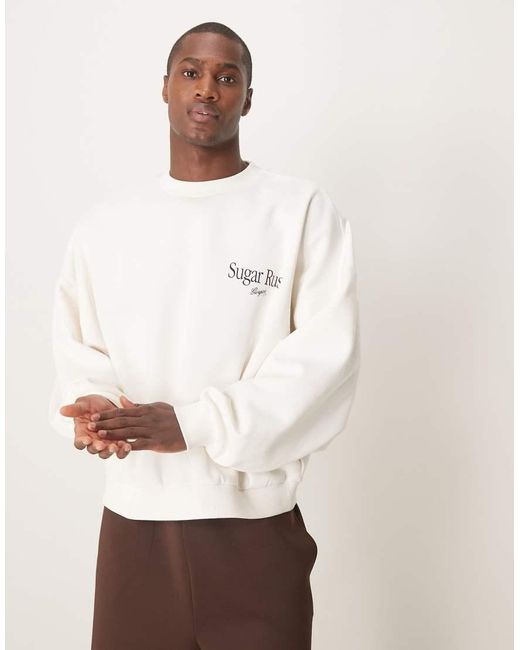 Felpa Squadrata Extra Oversize Bianco Sporco Con Stampa Sul Retro di ASOS in Natural da Uomo