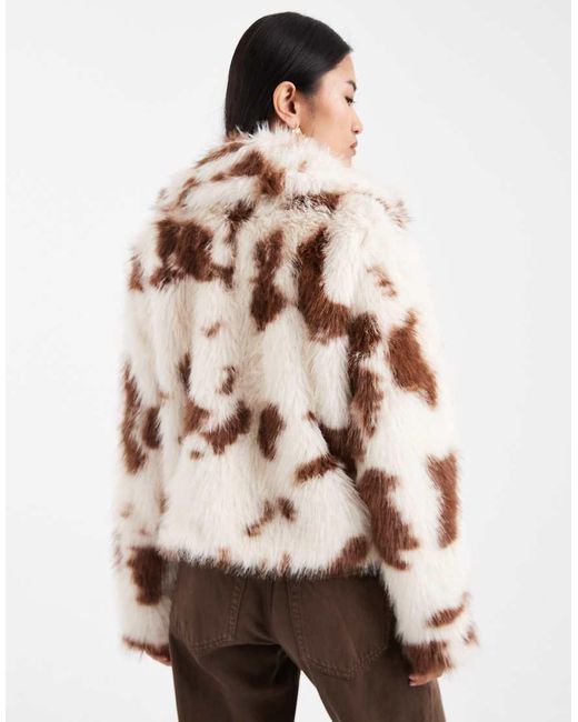 ONLY Brown Cow Print Faux Fur Short Jacket