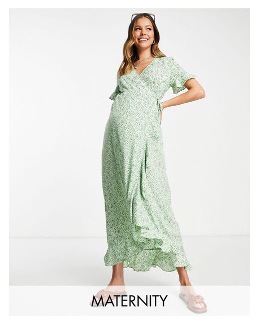Vero Moda Green Wrap Front Midi Tea Dress