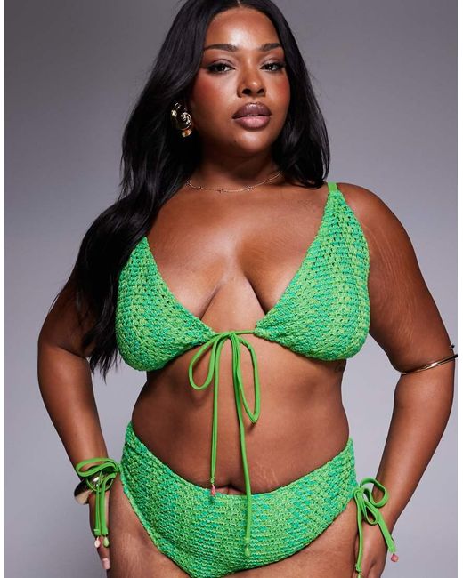 ASOS Green Asos Design Curve Rosie Charm Crochet High Apex Triangle Bikini Top