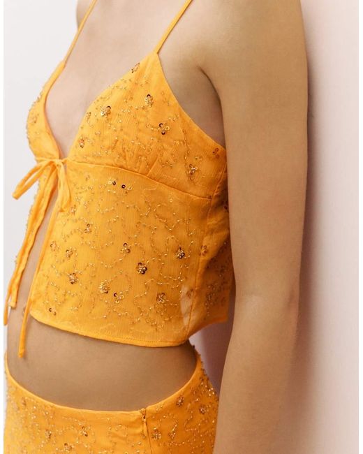 Pull&Bear Orange Sequin Strappy Top