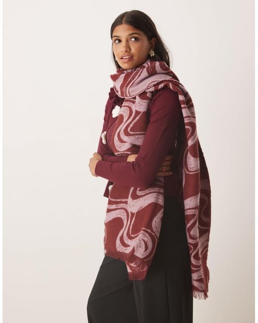ASOS Red Woven Scarf With Monogram Jacquard Swirl Design