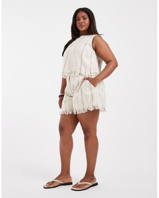 ASOS White Curve Tailored Fringe Hem Shorts