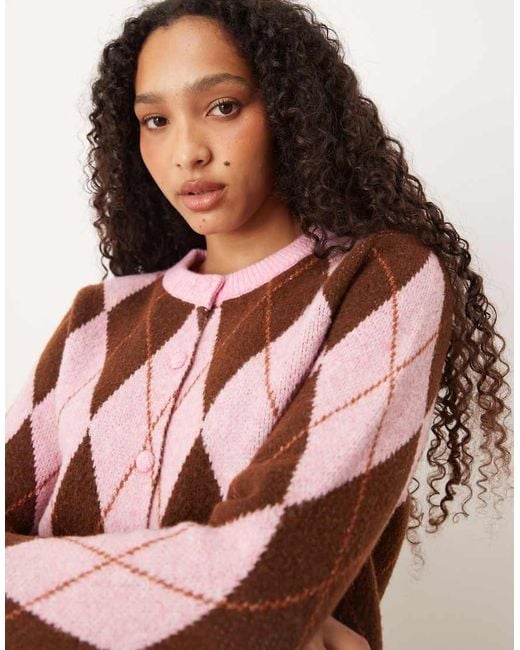 Vila Red Argyle Knitted Cardigan