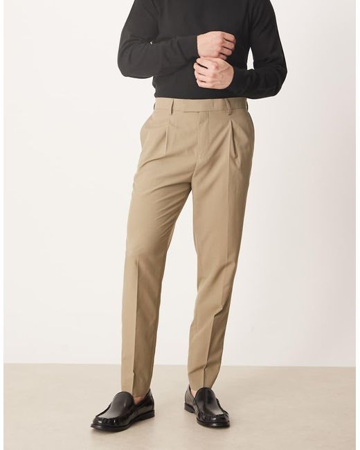 ASOS Natural Smart Tapered Trouser With Front Pleat for men