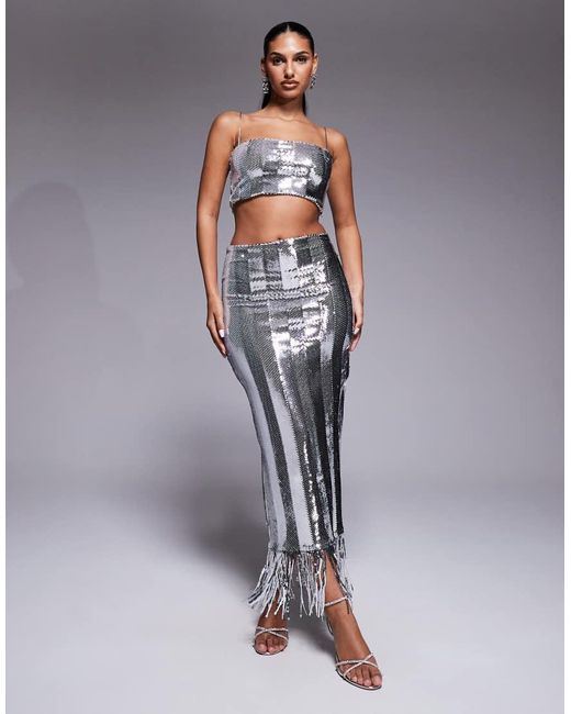 Vesper Gray Sequin Cami Strap Crop Top