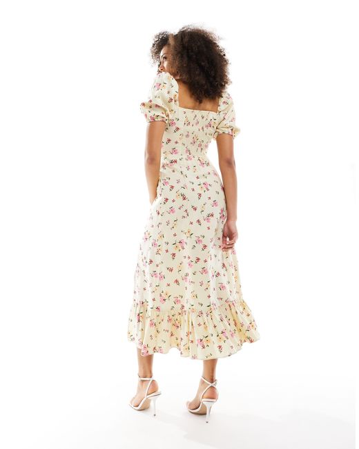 & Other Stories Linen Puff Sleeve Midaxi Dress With Split in White | Lyst