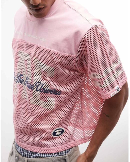 Aape By A Bathing Ape Pink Aape By A Bathing Ape Oversized Mesh Jersey Top for men