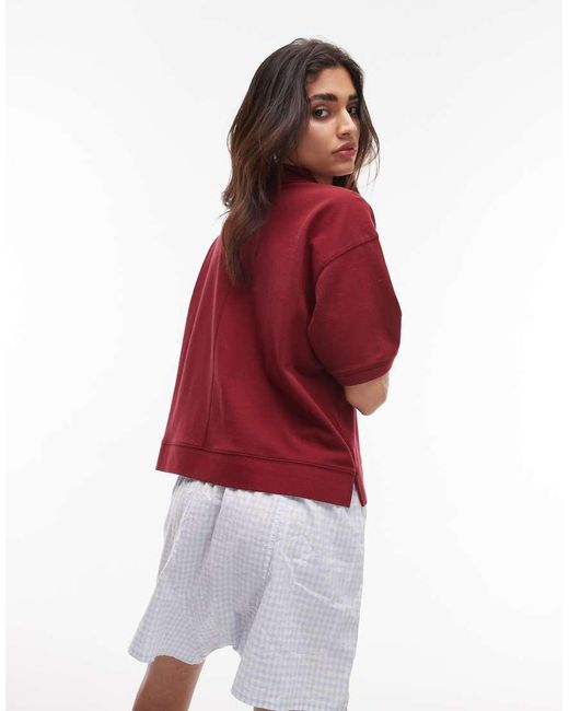 TOPSHOP Red Short Sleeve Boxy Polo