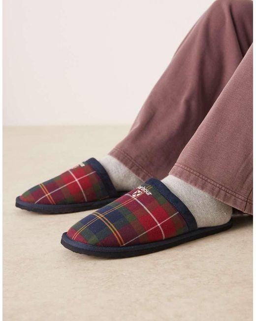 Barbour Pink Everitt Tartan Mule Slipper for men