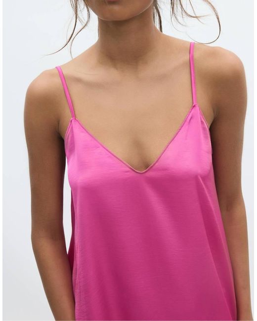 Stradivarius Pink Long Flowing Satin Dress