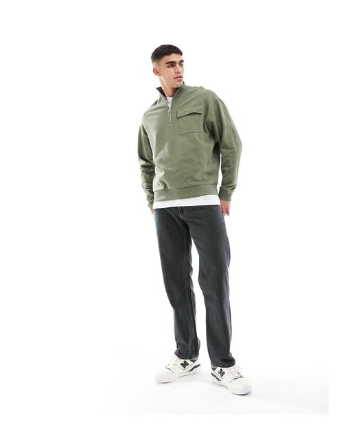 ASOS Green Oversized Half Zip Funnel Neck Sweatshirt for men