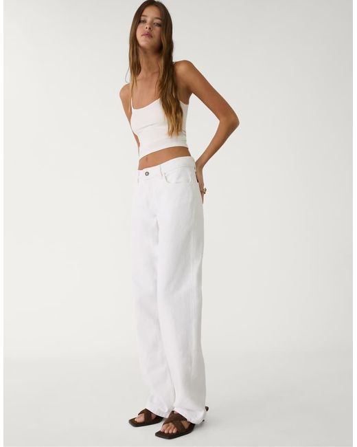 Stradivarius Broek Met Lage Taille En Rechte Pijpen in het White