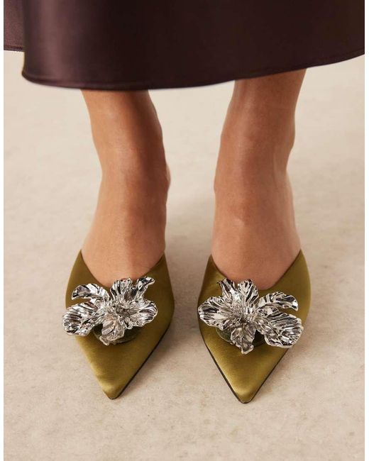 ASOS Brown Savvy Flower Detail Mid Heel Mules