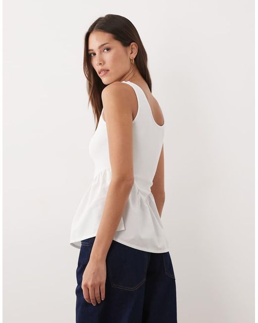 ASOS White Ribbed Scoop Neck Cami With Peplum Hem