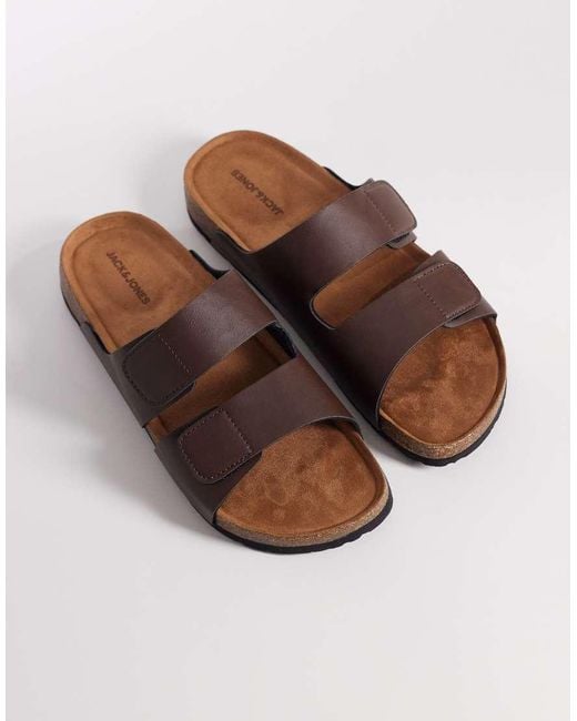 Jack & Jones Brown Faux Leather Strap Sandals for men