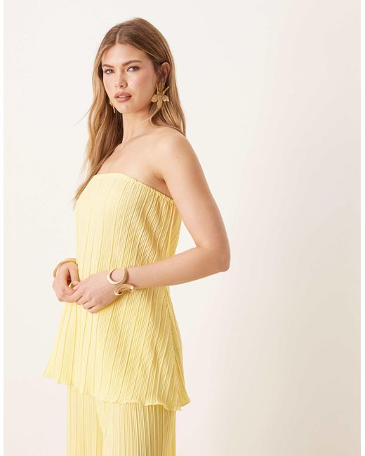 Y.A.S Natural Plisse Bandeau Co-ord With Rolled Hem Detail