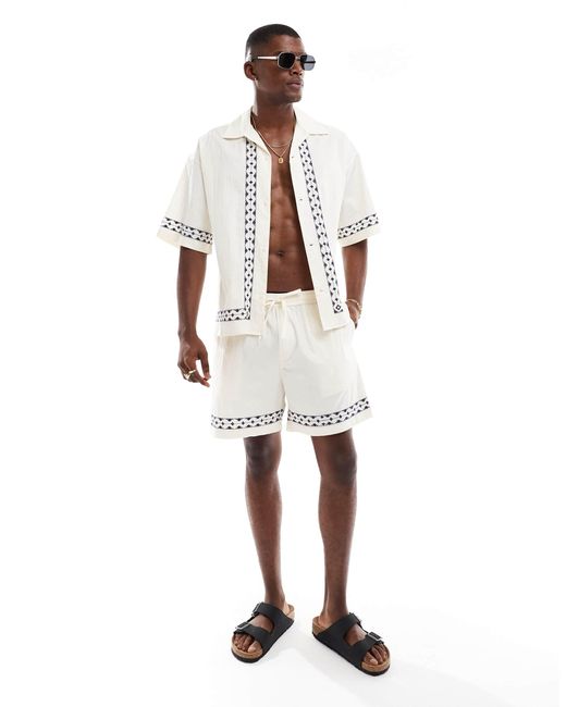 Chemise d'ensemble imprimée en lin - crème Jack & Jones pour homme en coloris White