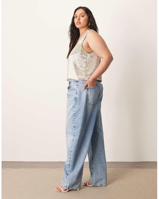 ARRANGE Blue Curve Tova Tapered Curved Leg Jean With Roll Hem