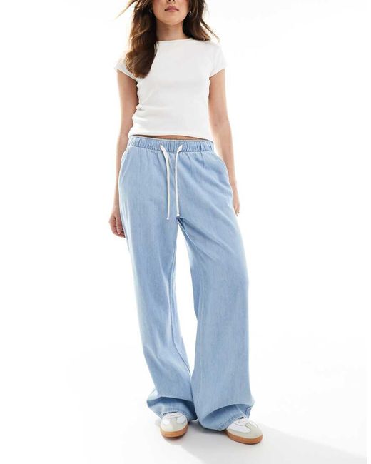 Stradivarius Blue Denim Pull On Pants