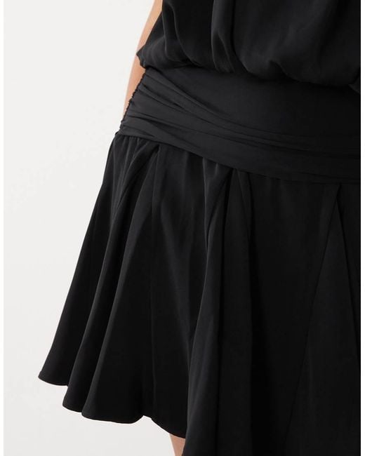 ASOS Black Asos Design Curve Satin High Neck Drop Waist Flippy Mini Dress
