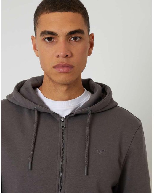 Threadbare Gray Cotton Blend Zip Through Hoodie for men