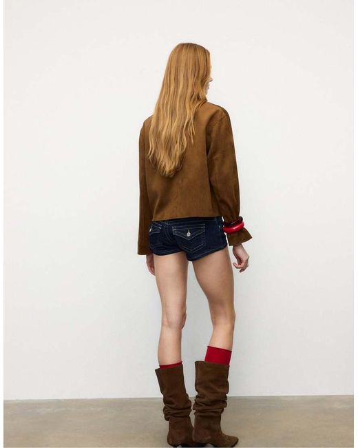 Stradivarius Brown Faux Suede Jacket With Pockets