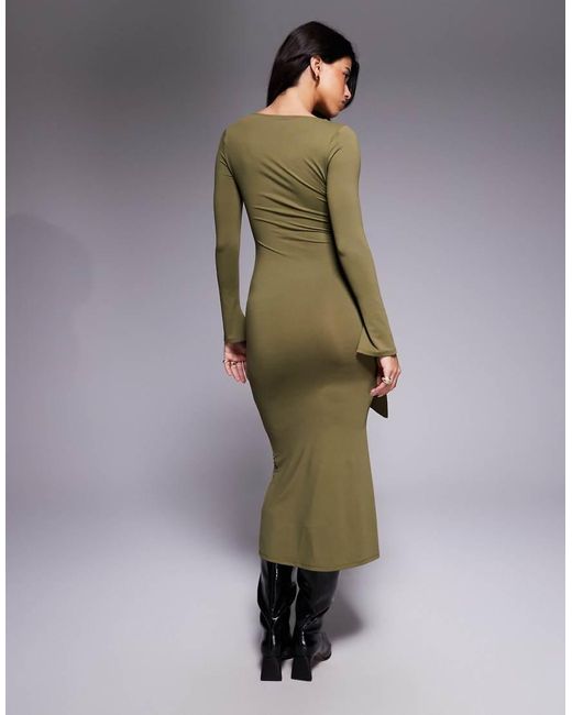 ASOS Red Long Sleeve Wrap Waist Detail Midi Dress