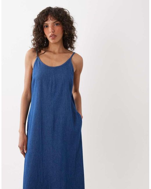 New Look Blue Trapeze Denim Midaxi Dress
