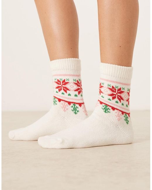 Calzini Soffici Bianchi Con Motivo Fair Isle di ASOS in Natural