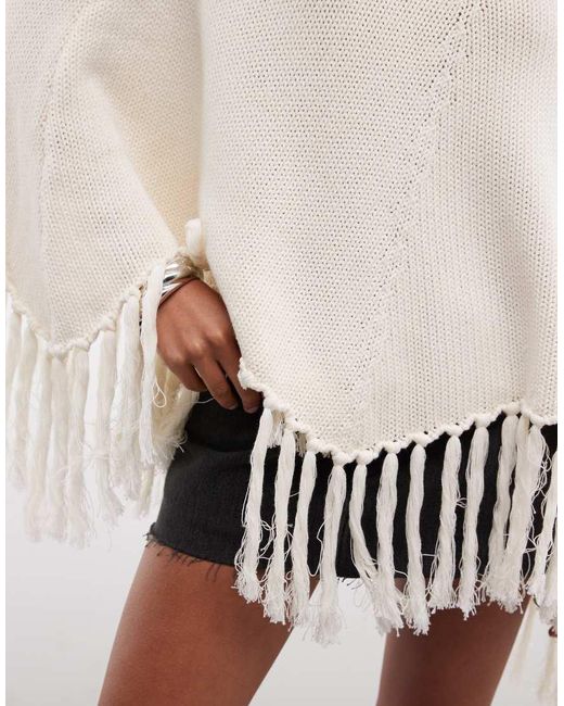 Edikted White Kamila Fringe Knit Poncho