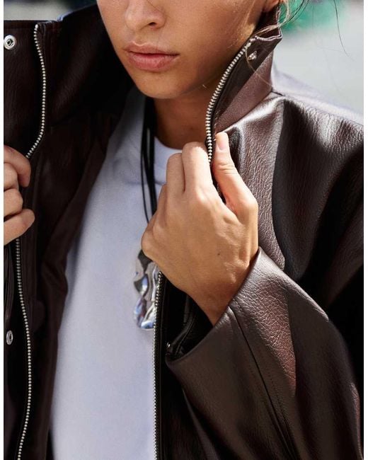 Pull&Bear Black Leather Effect Balloon Jacket