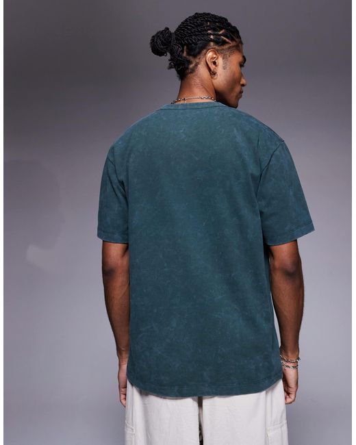 ASOS Blue Heavyweight Relaxed T-shirt With Chest Graphic for men
