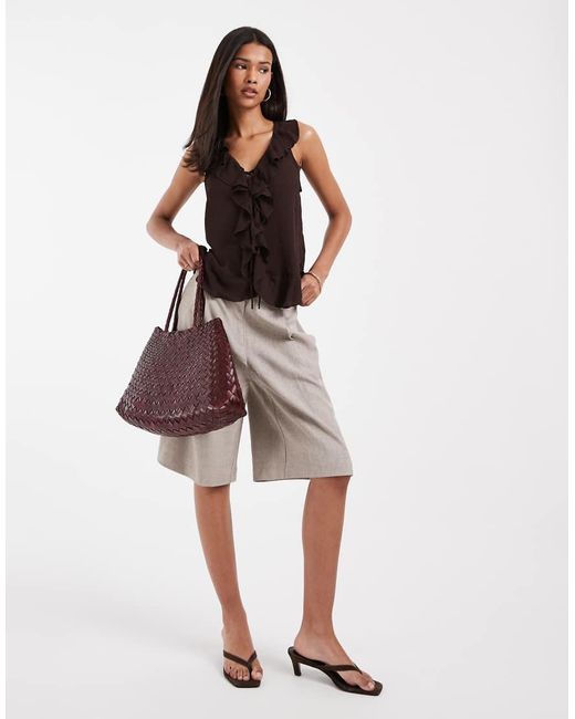 ONLY Black Ruffles Detail Tie Front Top