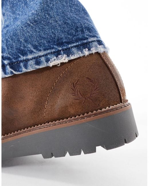 Fred Perry Blue Kenney Mid Top Waxed Suede Boots for men