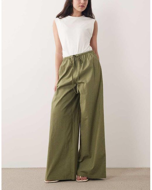 Wednesday's Girl Green Wide Leg Pinstripe Trousers