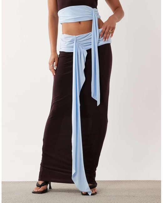 Missy Empire White Slinky Mid Waist Colourblock Drape Waist Detail Maxi Skirt Co-Ord