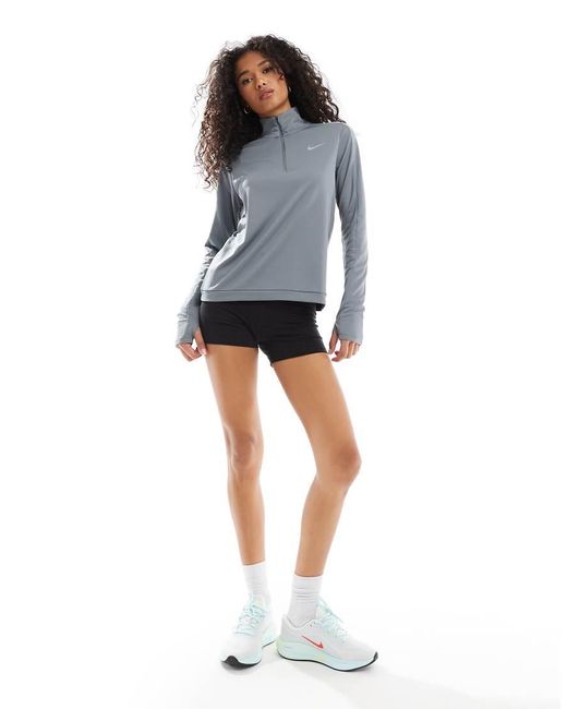 Top De Manga Larga Con Media Cremallera Pacer Dri-Fit De Nike de color Gray