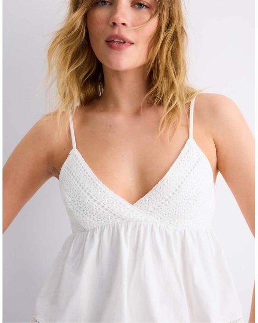 Stradivarius White Crochet Strappy Top
