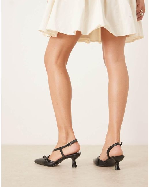 Glamorous Natural Slingback Kitten Heeled Shoes With Bow