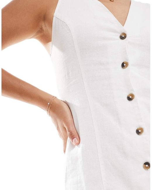 New Look White Linen Button Through Mini Dress